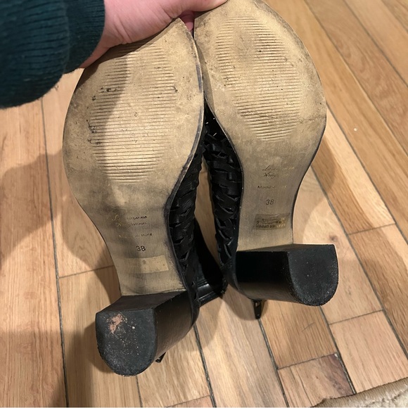 Authentic Italian Leather Black Peep-Toe Ankle Booties Heels size 8 - Picture 7 of 7